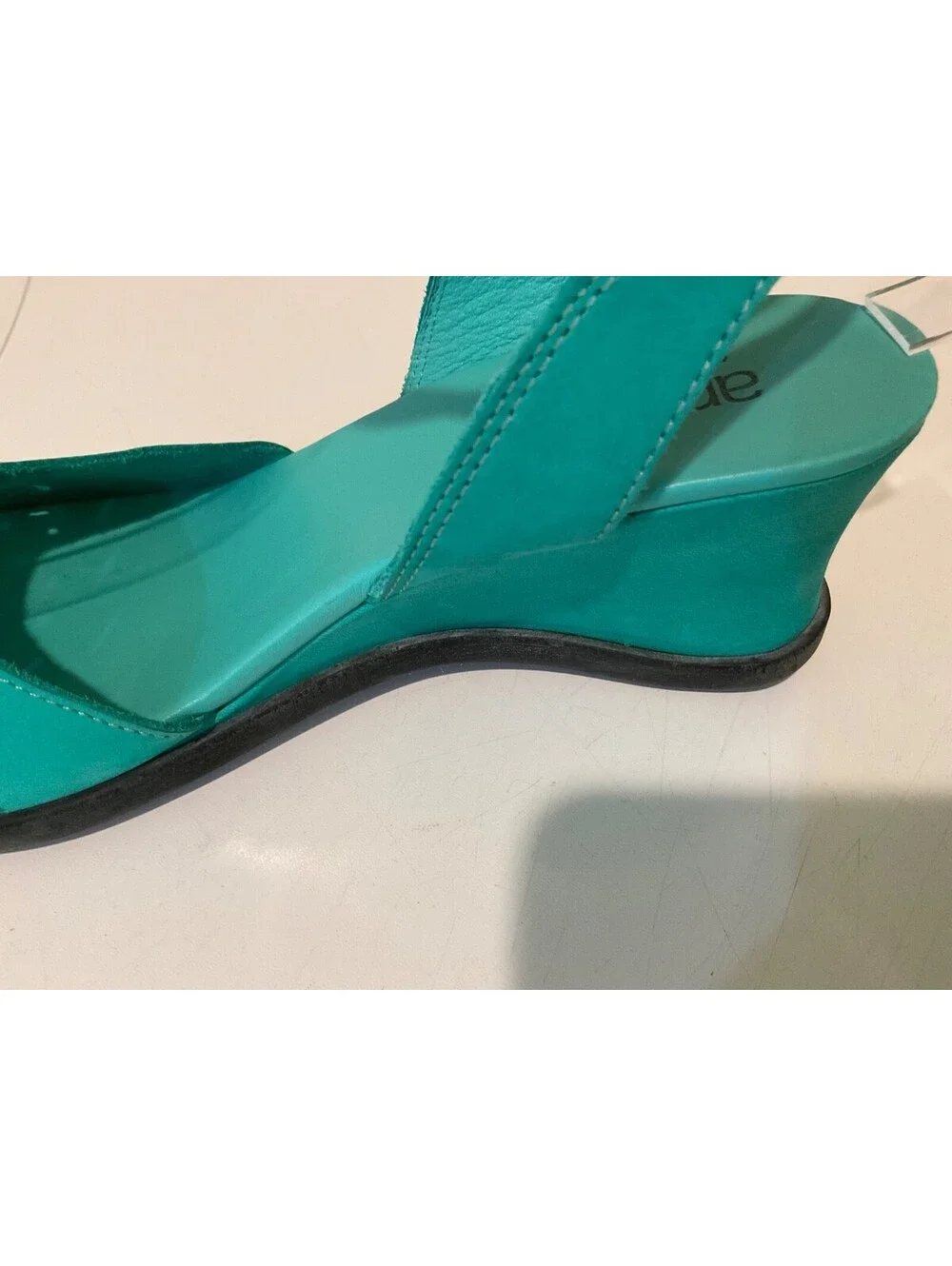 Arche France Turquoise Nubuck Leather Laser Cut Wedge Strappy Sandals EUR38 US7